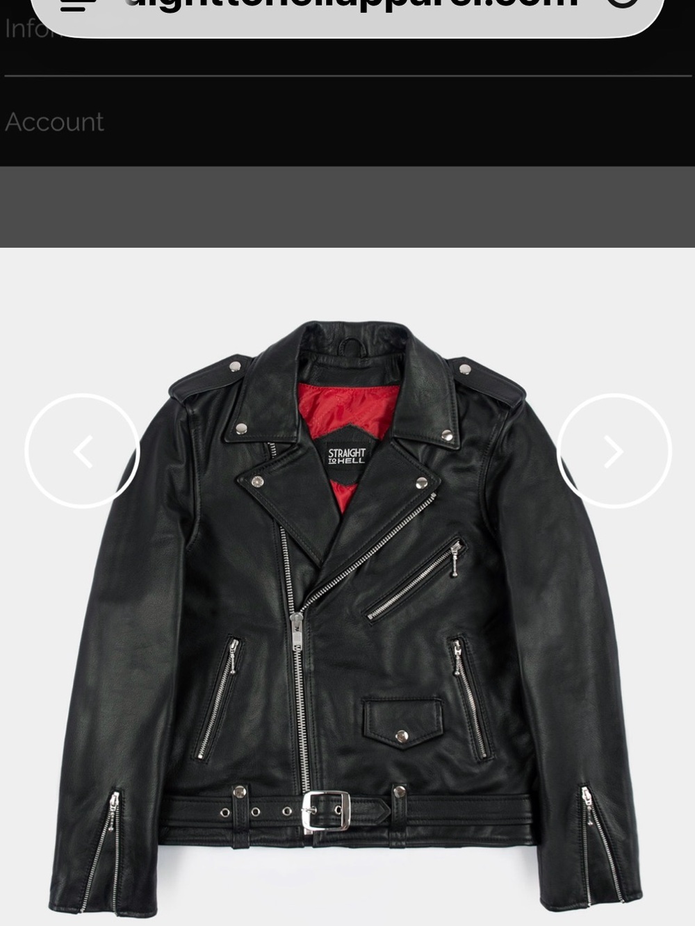 Straight To Hell Men's Black Leather Biker Jacket with Red Lining